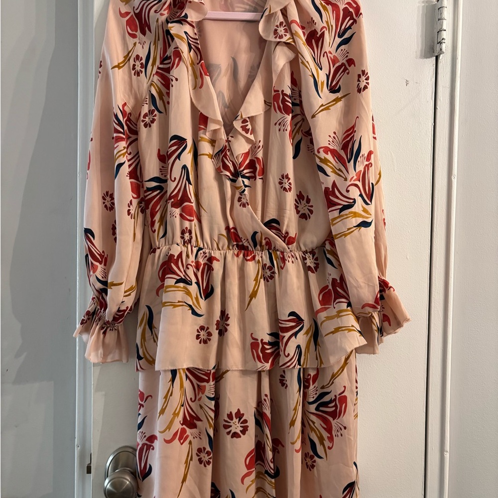 Joie Womens Dresses Joie Nour Floral Pink Ruffle Silk Dress Size l Easter - Picture 2 of 5